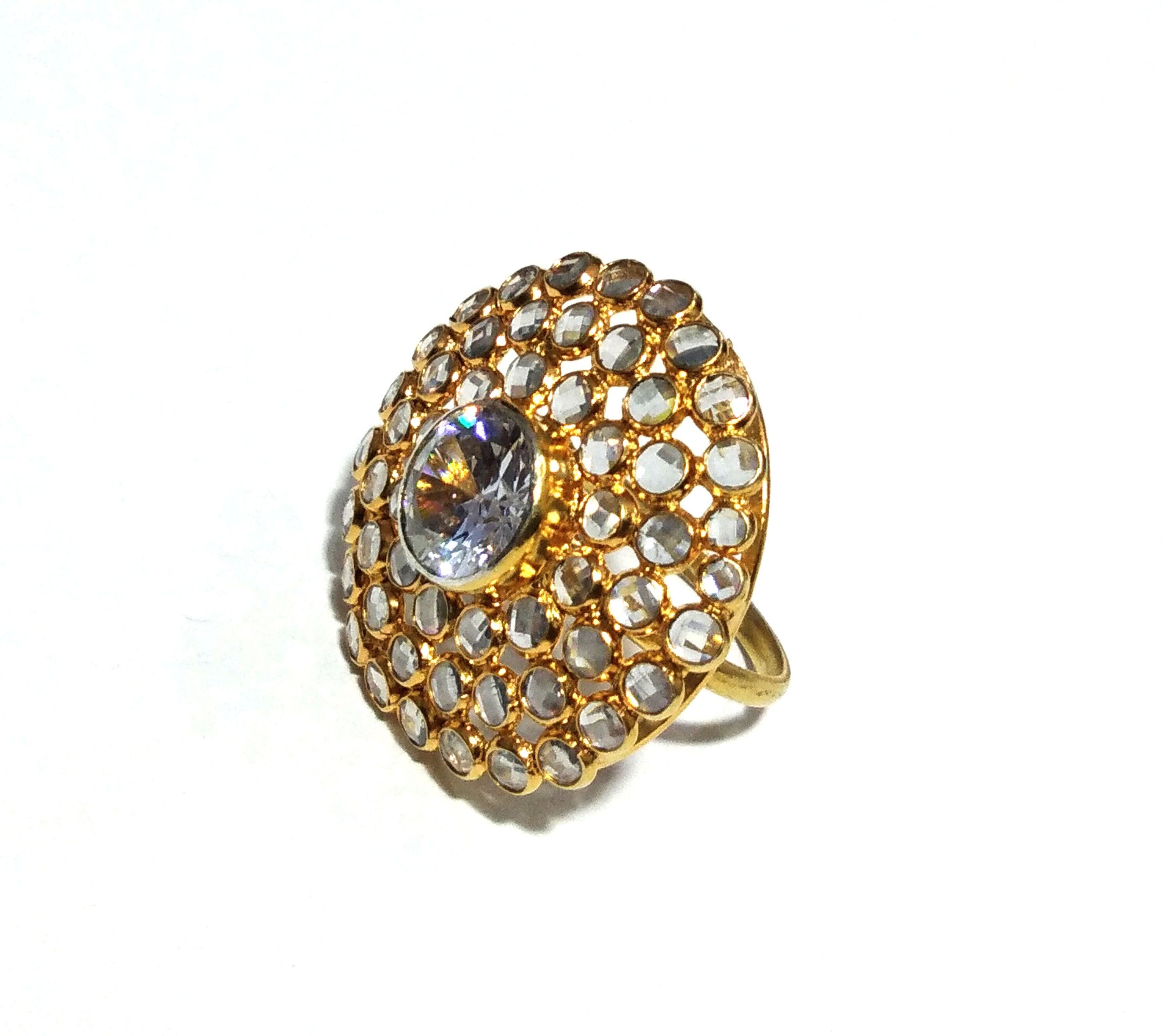 Natural White Zircon Stone Ring, 925 Solid Starling Silver Gold Plated Ring, Zircon Stone Size 10x10 mm to 2x2 mm Handmade Gift Ring